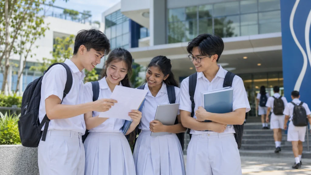 JC Cut Off Points 2022 Singapore junior college students reviewing admission results
