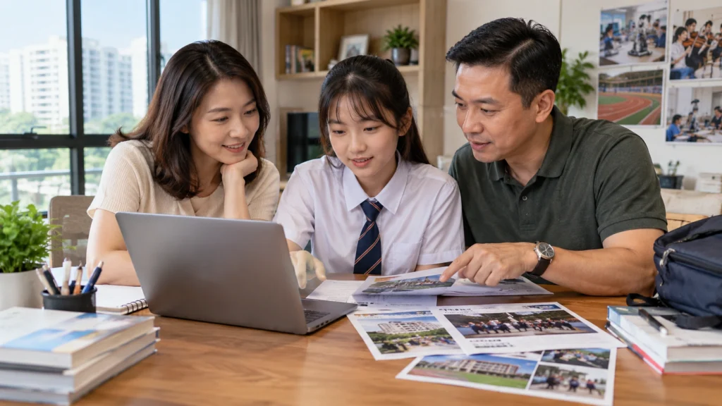 PSLE Cut Off Point 2024 Singapore PSLE cut off point 2024 Singapore with student and parent reviewing secondary school options